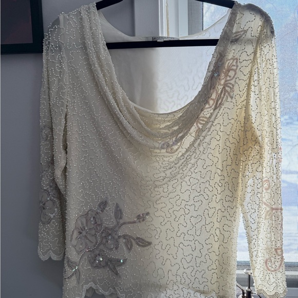 Jacques Vert Tops - Elegant Vintage Cream Beaded Women's Top - PtP 18”